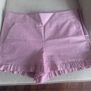 Loft pink chambray ruffle hem cotton blend shorts size 6